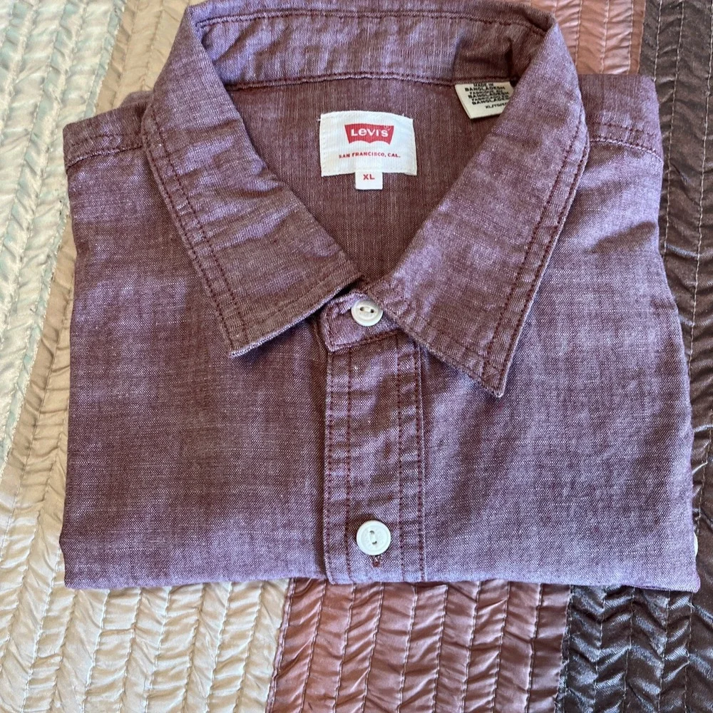 Levi s Red Chambray Shirt | Cotton Trucker, US Men s L